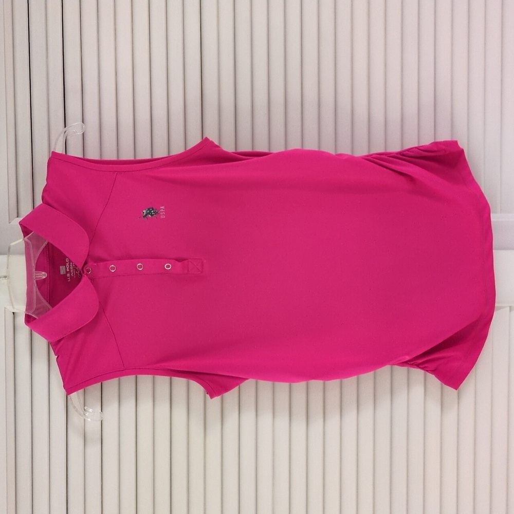 US Polo Assn Active Golf Sleeveless Top. Size M.  Hot Pink Shirred Sides